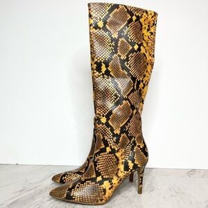New! Steve Madden Kinga Yellow Snake Print Heeled Tall Faux Leather Boot 6M